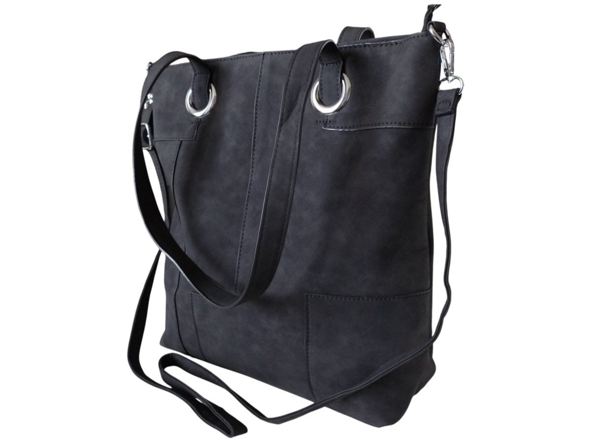 Torebka Damska Shopper Bag Czarna Klasyczna Pojemna z Długimi Uszami