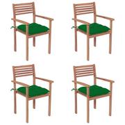 Fotele i krzesła ogrodowe - Krzesła ogrodowe, 4 szt., zielone poduszki, drewno tekowe - miniaturka - grafika 1