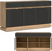 Komody - Komoda trzydrzwiowa z szufladami do salonu Dąb Cremona Antracyt MILTON ML03 - miniaturka - grafika 1