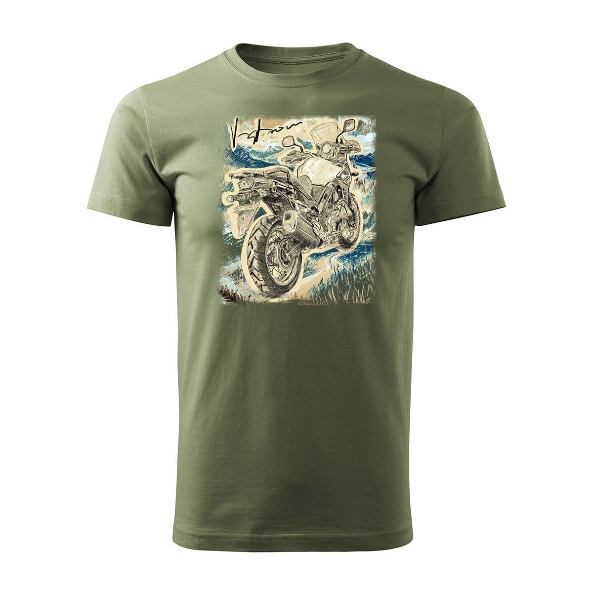 Koszulka Z Motocyklem Na Motor Suzuki V-Strom Vstrom Dl 650 Xt Męska Khaki Regular-M