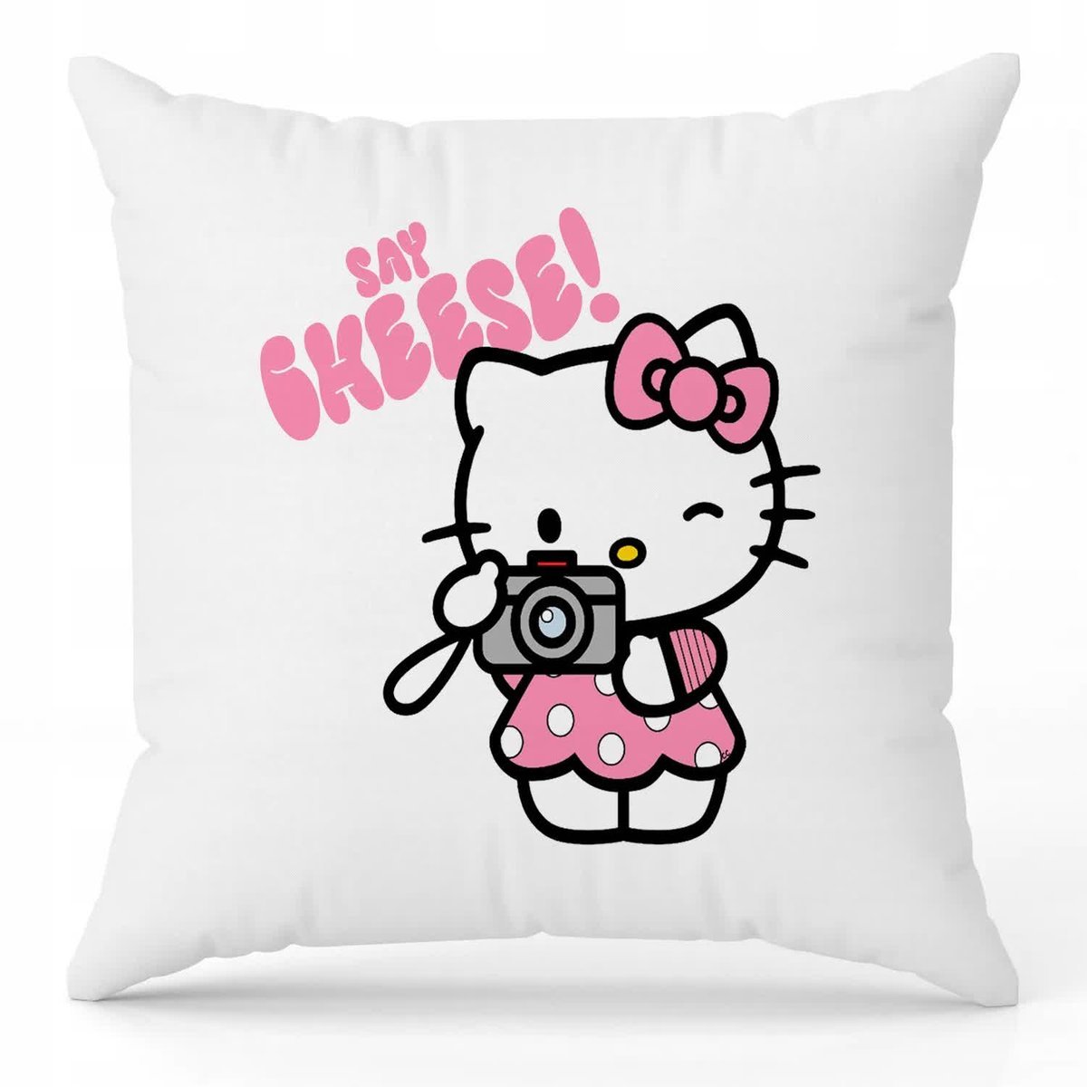 Poduszka Biała Ozdobna SAY CHEESE Hello Kitty Bajka Cartoon Urocze Wzory