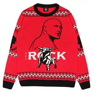 Popgear Popgear WWE The Rock Team Bring It męski sweter z dzianiny czerwony sweter, Czerwony, 3XL WWE90031MKJ033XL - Swetry męskie - miniaturka - grafika 1