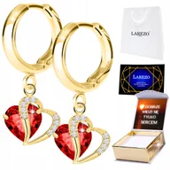 Kolczyki - Złote Kolczyki 925 Kryształowe Czerwone Serca z Cyrkoniami Serduszka NADRUK - miniaturka - grafika 1