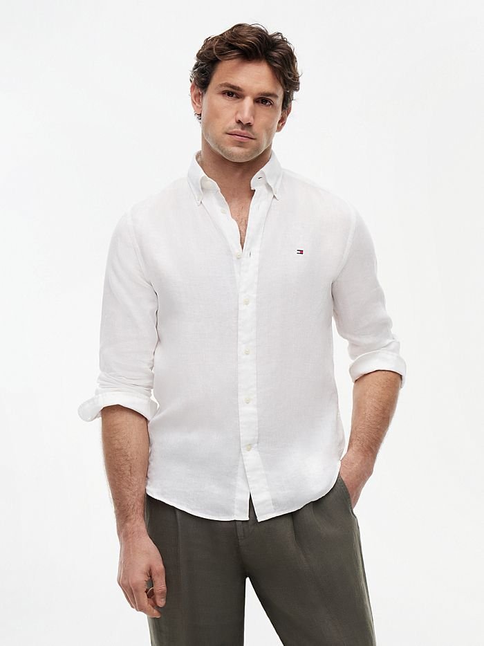 camicie męskie tommy hilfiger mw0mw41530 pgmnt dyed ybr whitw