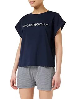 Spodenki damskie - Emporio Armani bawełniany zestaw piżamowy z nadrukiem dla kobiet szorty piżamowe, Granatowy/Jogurt Str., L - grafika 1