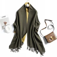 Apaszki i szaliki damskie - Szal szalik damski 100% kaszmir żółty popielaty - miniaturka - grafika 1