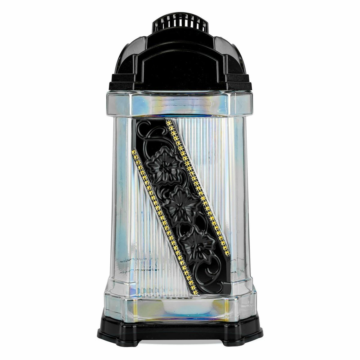 Znicz Szklany Kapliczka 33 cm Czarny Złoty DP770 Znicz Lampion Zdobiony Cyrkoniami z Wkładem
