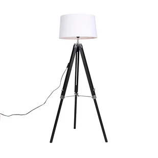 QAZQA Lampa podłogowa czarna klosz lniany biały 45 cm - Tripod - Lampy stojące - miniaturka - grafika 1