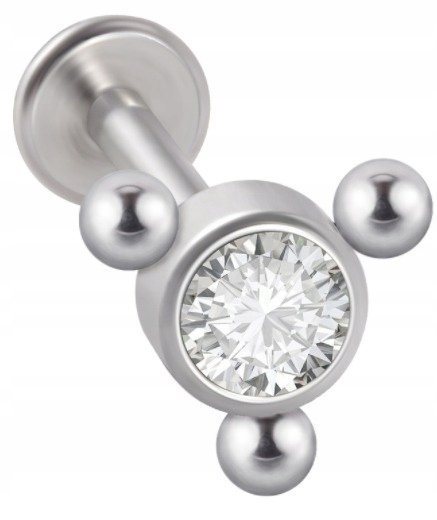 LABRET Śliczna Cyrkonia z Kuleczkami SS316L