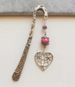 Zakładki do książek - DUŻA RÓŻOWA ZAKŁADKA DO KSIĄŻKI AŻUROWE SERCE - miniaturka - grafika 1