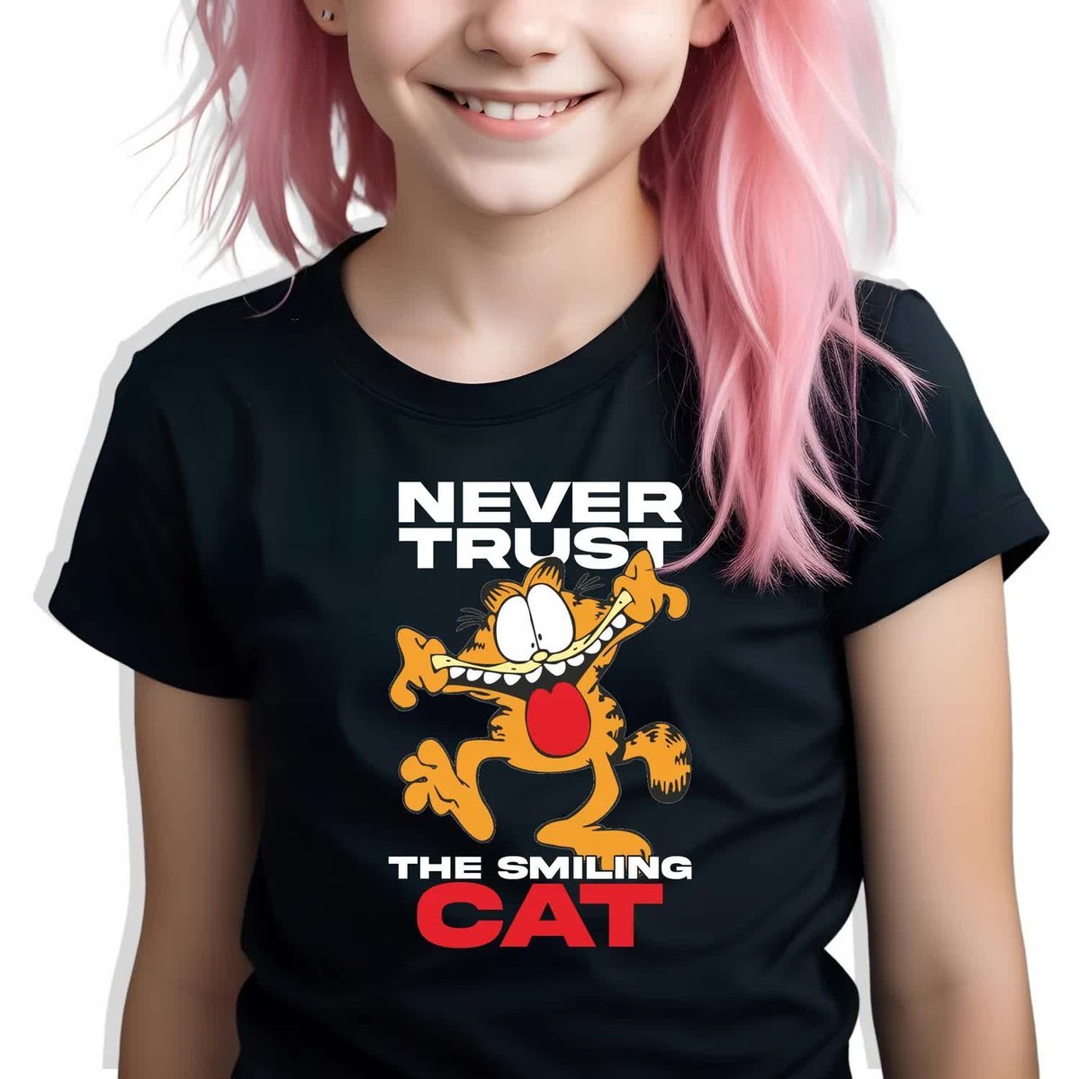 Koszulka Dziecięca Garfield NEVER TRUST THE SMILING CAT Wzory 134-140 cm