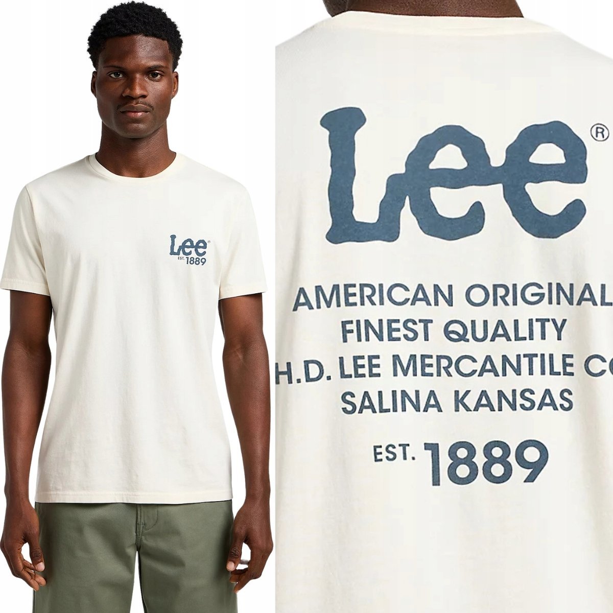Lee LOGO LOOSE TEE Ecru BARDZO LUŹNY BAWEŁNIANY T-SHIRT KOSZULKA Z LOGO L
