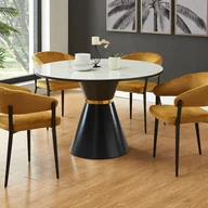 Krzesła - Zestaw 6 krzeseł z podłokietnikami z tkaniny i czarnego metalu - Żółty musztardowy - AVRELA - miniaturka - grafika 1