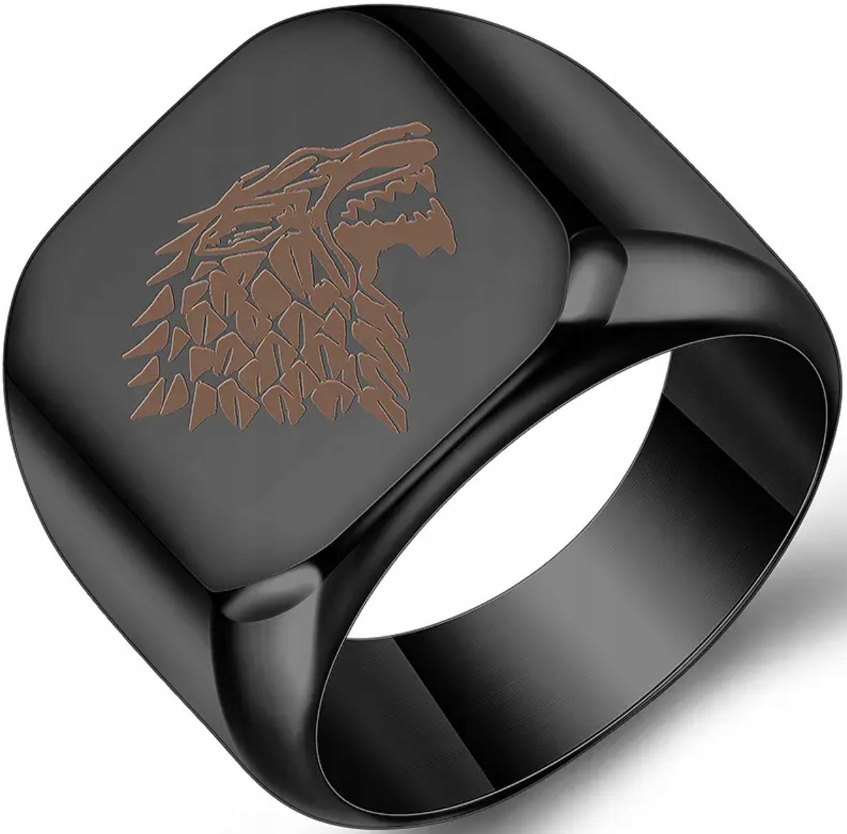 Czarny Sygnet z Wilkiem Wolf Wiedźmin Luksusowy Elegancki Stal Szlachetna