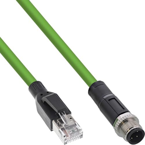 InLine Przemysłowy kabel sieciowy, M12 4-pinowy wtyk kodowany D do wtyczki RJ45, Ethernet kat. 5e M12 4-biegunowy, PUR, 1m, 40401