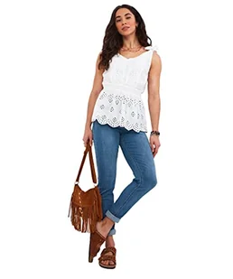 Joe Browns Damska koszulka Broderie z dekoltem w serek z lamówką, biały, 42 - Koszulki i topy damskie - miniaturka - grafika 1