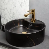 Umywalki - Umywalka nablatowa KR-138 MARBLE czarno złota KERRA - miniaturka - grafika 1
