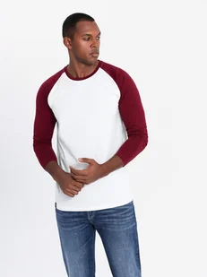 Longsleeve męski bawełniany biało-bordowy premium Ombre OM-LSCL-0105 V2 L - Koszulki męskie - miniaturka - grafika 1