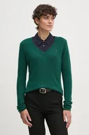 Swetry damskie - Tommy Hilfiger sweter wełniany damski kolor zielony lekki WW0WW43505 - miniaturka - grafika 1