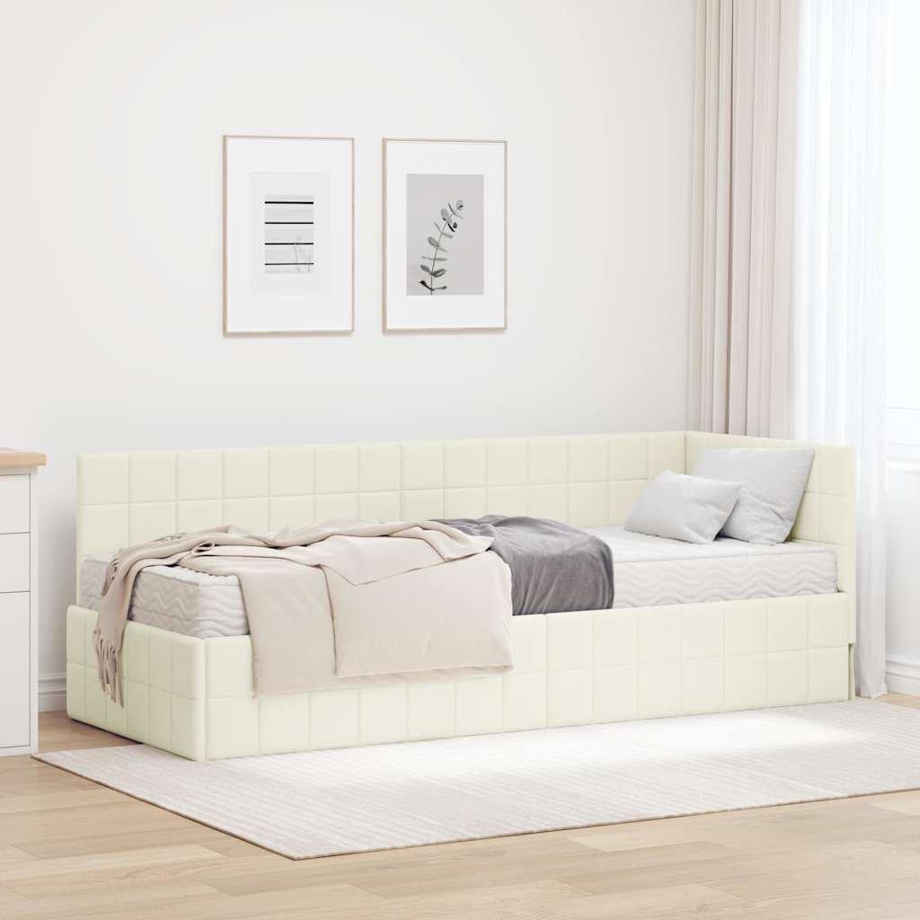 vidaXL Rama Łóżka Narożnego z Materacem 2 pcs Kremowy Aksamit