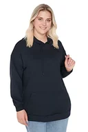 Bluzy damskie - Trendyol Damska bluza plus size regularna podstawowa bluza z kapturem z dzianiny plus size, granatowy, XL duże rozmiary - miniaturka - grafika 1