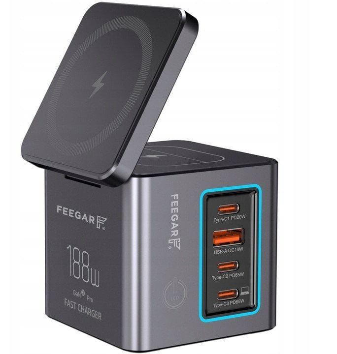 Ładowarka sieciowa USB Feegar Kombo 188W GaN3 Typ-C USB-C PD QC3.0 Indukcja 5904610880463