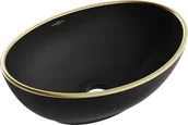 Umywalki - Mexen Elza umywalka nablatowa 40 x 33 cm, czarna mat/złota rant - 21014025 - miniaturka - grafika 1