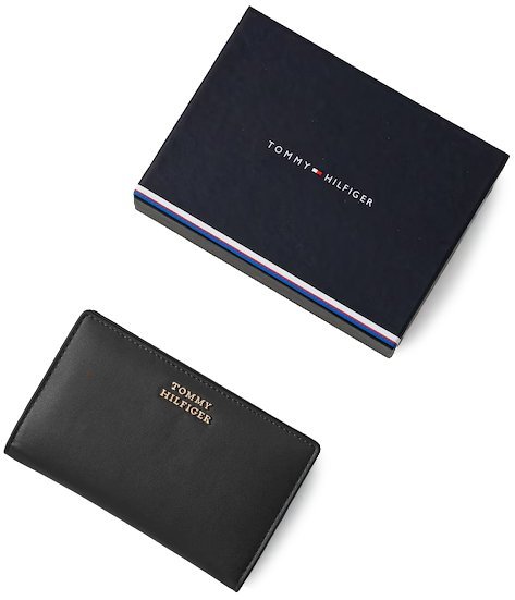 Portfel damski TOMMY HILFIGER mała portmonetka czarny poziomy TH