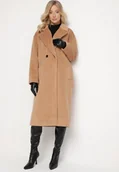 Płaszcze damskie - Ciemnobeżowy Dwurzędowy Płaszcz o Prostym Kroju z Kieszeniami Malwivra - miniaturka - grafika 1