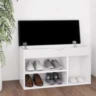 Szafki na buty - Ławka na buty z poduszką biała 80x30x47 cm materiał drewnopochodny - miniaturka - grafika 1