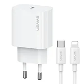 Ładowarki do telefonów - USAMS Ład. siec. 1xUSB-C T65 PD20W PD Fast Charging US-CC226 + kabel USB-C/Lightning US-SJ712 30W biały/white Yi Series OYXLTZ02 - miniaturka - grafika 1