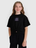 Koszulki dla dziewczynek - 4F T-shirt oversize crop top z nadrukiem dziewczęcy - czarny 122 (6-7 lat) - miniaturka - grafika 1