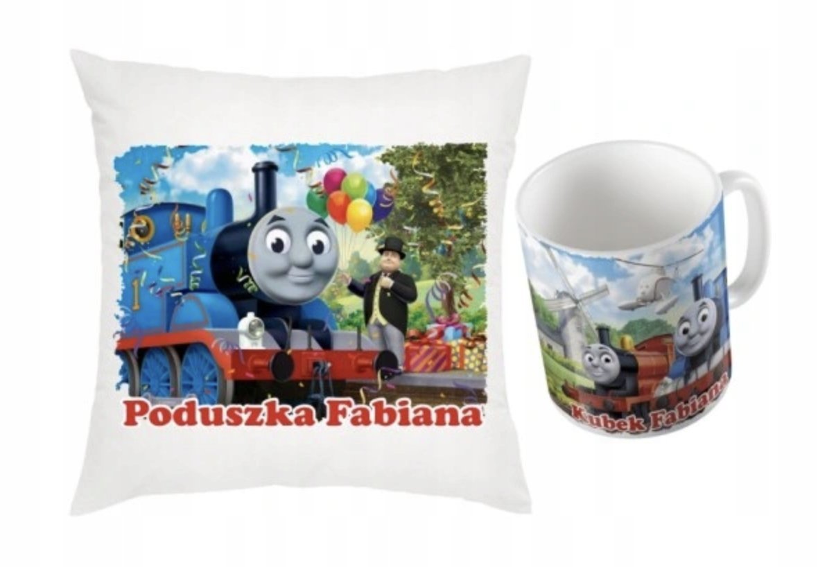 ZESTAW PODUSZKA + KUBEK Prezent POCIĄG TOMEK I PRZYJACIELE + IMIĘ 38