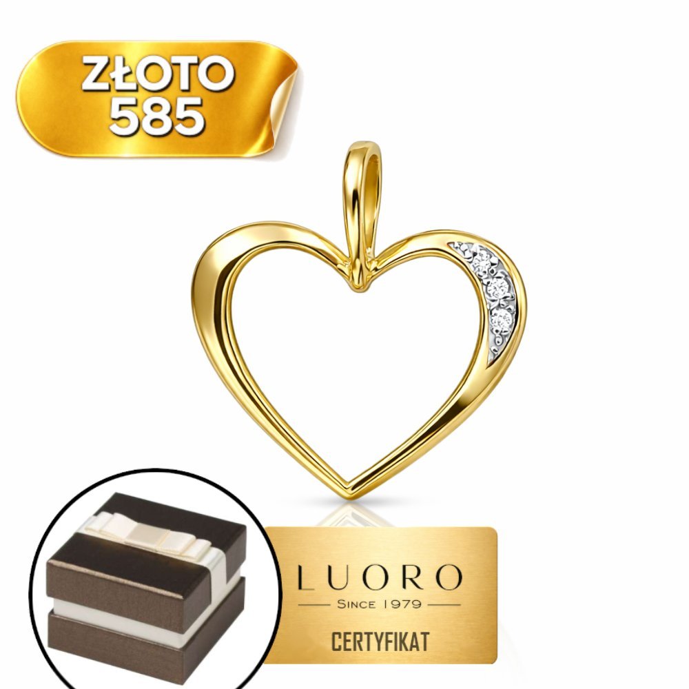 ZAWIESZKA ZŁOTA 585 14K KONTUR SERCA Z CYRKONIAMI 1,8 CM ELEGANCKA