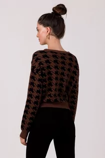 Swetry damskie - BK104 Krótki kardigan we wzór pepitka - brązowy (kolor brąz, rozmiar L/XL) - grafika 1