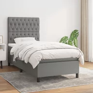 Łóżka - Lumarko Łóżko kontynentalne z materacem, ciemnoszara tkanina 90x200 cm - miniaturka - grafika 1