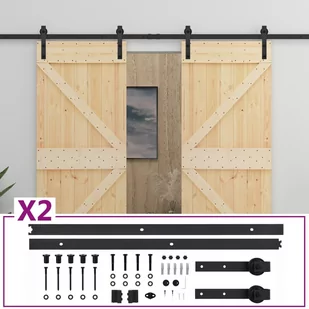 Drzwi przesuwne z osprzętem, 90x210 cm, lite drewno sosnowe | 3057594 VIDAXL - Drzwi wewnętrzne - miniaturka - grafika 3