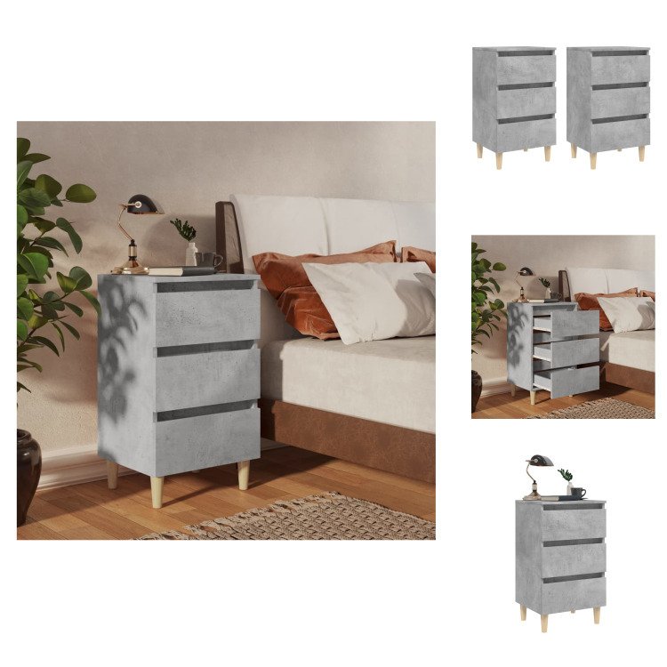 vidaXL Szafki nocne z nogami z litego drewna 2 szt. Beton szary 40x35x69 cm - Stoliki nocne