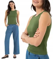 Koszulki i topy damskie - Koszulka Top Damski Bawełniany w Prążek Na Ramiączkach MORAJ Zielona S - miniaturka - grafika 1