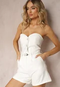 Spodenki damskie - Białe Szorty High Waist o Eleganckim Wykończeniu Verpia - miniaturka - grafika 1