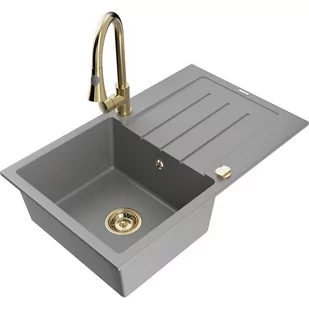 Mexen Bruno zlewozmywak granitowy 1-komorowy z ociekaczem i baterią kuchenną Elia, szary - Zlewozmywaki z baterią - miniaturka - grafika 1