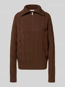 Swetry damskie - Sweter z dzianiny o kroju relaxed fit z czystej wełny ze ściegiem warkoczowym - miniaturka - grafika 1