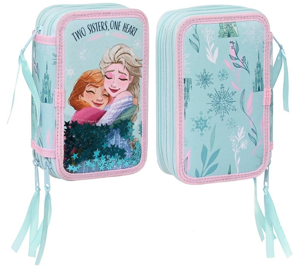 Piórnik Frozen Kraina Lodu z Wyposażeniem Trzykomorowy 3 Komory Pisaki Kredki 36 el.