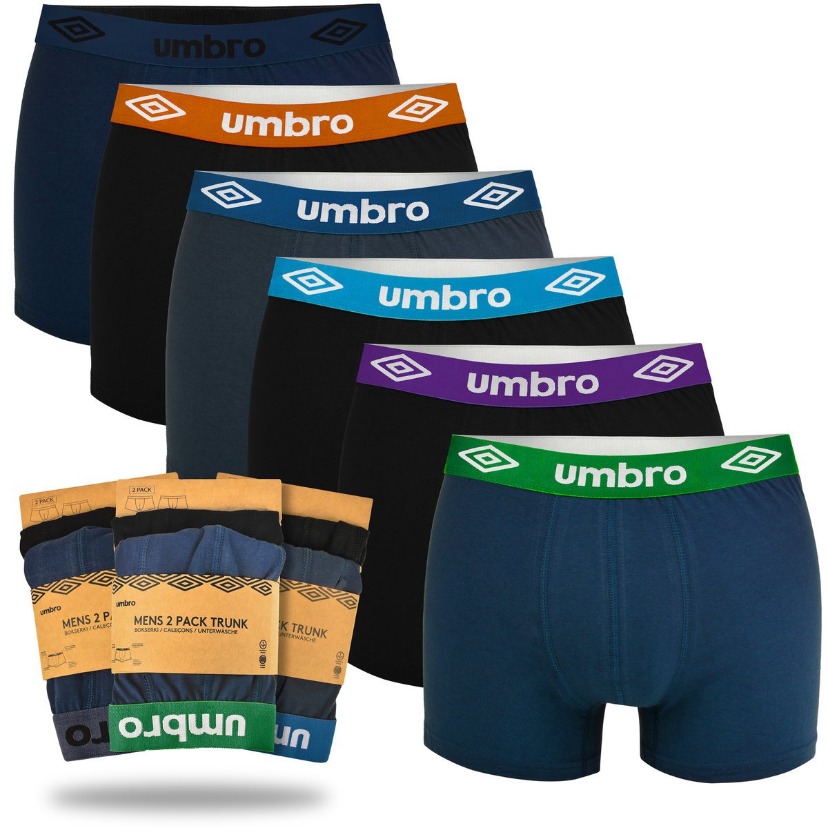 UMBRO Bokserki Męskie Zestaw 6 Sztuk MIX Kolorów Bawełna Rozmiar XL