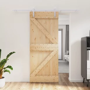 vidaXL Drzwi przesuwne z osprzętem, 85x210 cm, lite drewno sosnowe - Ogrodzenia - miniaturka - grafika 1