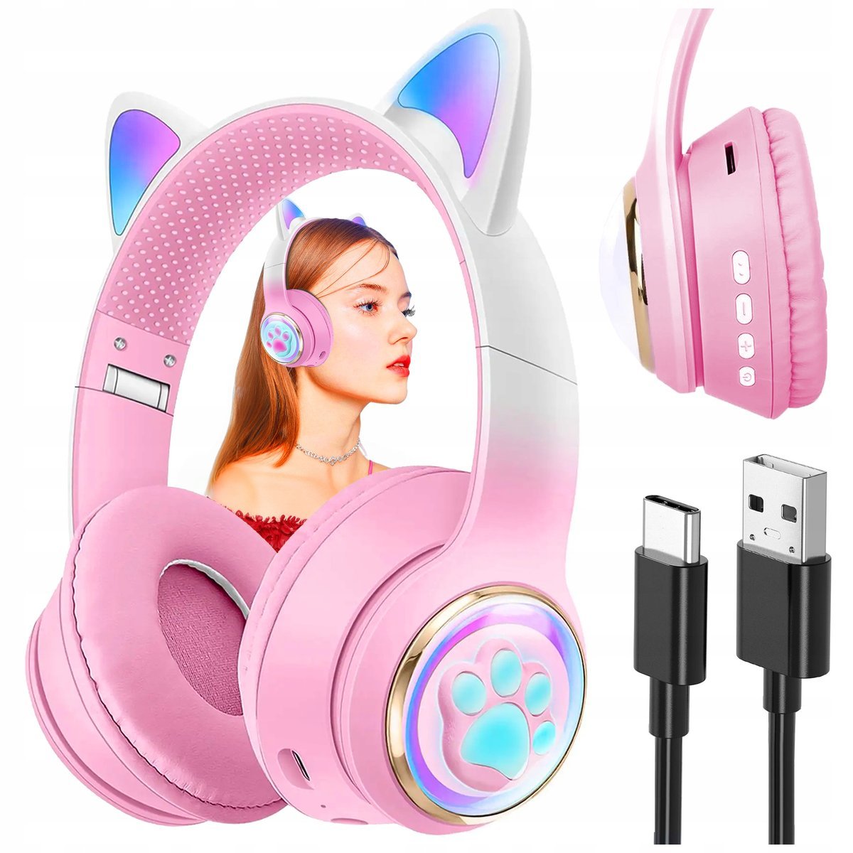 ARSA GO PREMIUM NAUSZNE DLA DZIECI RGB KOCIE USZY BT LED