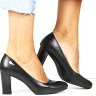 Czółenka - CZÓŁENKA DAMSKIE NA SŁUPKU NA OBCASIE PB130 SERGIO LEONE CZARNE MATOWE LICOWE GŁADKI OBCAS - miniaturka - grafika 1