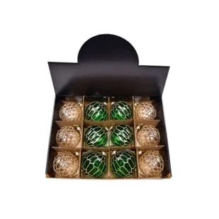 Bombka szklana 8 cm zielona/złota 1 szt. - Bombki - miniaturka - grafika 1