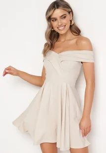 Beżowa Sukienka z Hiszpańskim Dekoltem o Rozkloszowanym Fasonie Vilenia - Sukienki - miniaturka - grafika 1