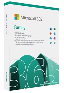Microsoft 365 Family FPP (Box) PL P8 1Y Win/Mac Medialess Box 6GQ-01593 Zastępuje P/N: 6GQ-01161 - Oprogramowanie dedykowane - miniaturka - grafika 1
